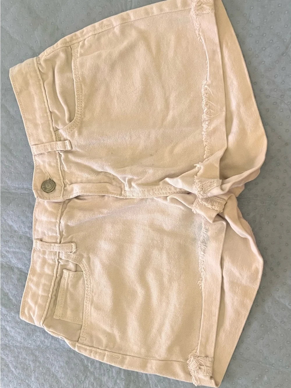 Girl’s Cream Denim Cutoff Shorts